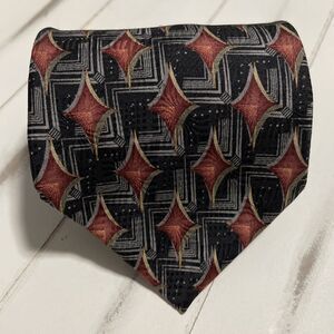 Silk Neck Tie BILL BLASS BLACK LABEL Silver Burgundy Gold Diamonds 4” X 59 - 1/2